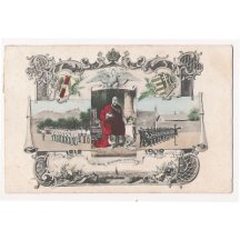 Franz Josef ve slavnostním rouchu, cvičící vojáci a pohle na Vídeň