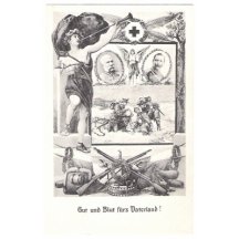 Pohlednice Červeného kříže- záchrana vojáka, Franz Josef a Wilhelm