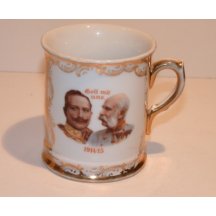 Vilém II. a František Josef I. na hrnečku s pozlacením