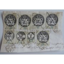 Listina- pětkrát 20 guldenů, jednou 10 a tři guldeny a jednou 25 krejcarů