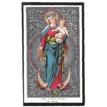 Druhá strana úmrtního lístku - barevný portrét Sv. Marie s dítětem