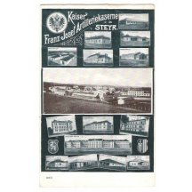 Pohlednice císaře Franz Josefa s různými rakouskými budovami