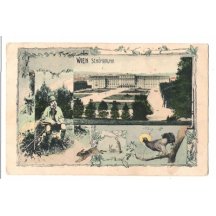 Franz Josef v mysliveckém úboru a pohled na Schönbrunn