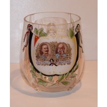Glass pint with portraits of Franz Joseph and Wilhelm , with flags
