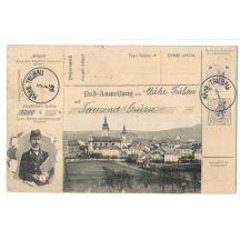 Moravska Trebova - post man and stamps of Franz Joseph