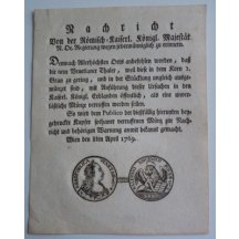 Cirkulář k vydání mincí - r. 1769