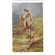 Malovaná pohlednice s Franz Josefem, stojící u trofejního jelena (3)