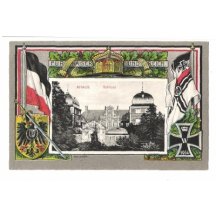 Pohlednice císařského zámku Ahaus a symboly císařství