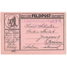 Franz Josef v kruhovém orámování, čtyřjazyčný popis