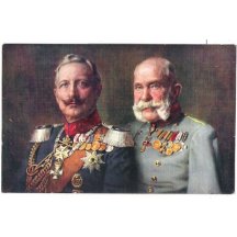 František Josef a Wilhelm - barevná pohlednice císařů