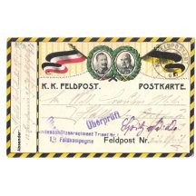 Barevný lístek polní pošty F.J. a W. s vlajkami (2)