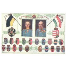 Franz Josef a Karel s erby rakouských zemí