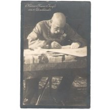 Franz Joseph next to table , funeral postcard