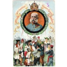 Franz Josef a zpívající lidé na jeho počest