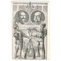 František Josef a Wilhelm s orlicí, pod nimi jsou vojáci