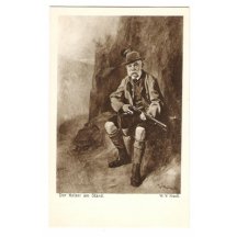 Franz Josef sedící na pařezu s puškou