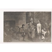 Císař Franz Josef klanící se průvodu s knězem 