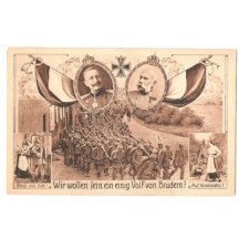 Pochod vojáků na frontu, císařové Franz Josef a Wilhelm