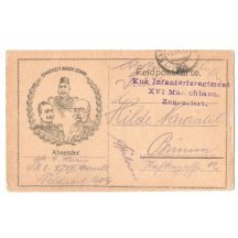 Trojspolek v kruhovém orámování, lístek polní pošty