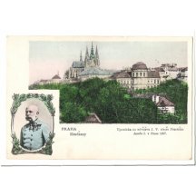 Upomínka na návštěvu Františka Josefa a pohled na Hradčany, Praha