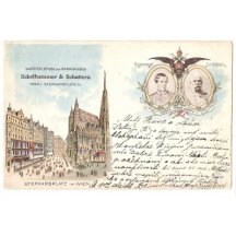 Dvojportrét císaře Františka Josefa I. a pohled na Štefanské náměstí, Vídeň