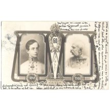 Dvojportrét Franz Josefa I., výtvarně zpracováno do hranatého orámování