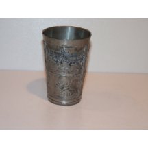 Tinny cup with portrait of Franz Joseph and pictures from Prague