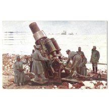 Příprava děla TLUSTÁ BERTA k palbě / výrobce ŠKODA PLZEŇ