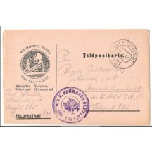 Polní lístek, modlící se Franz Josef s popisem ve čtyřech jazycích