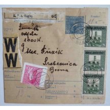 Poštovní balíková průvodka - s provizóriem známek RR