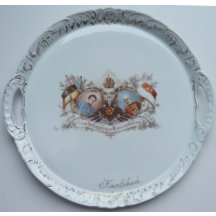 Karlsbad - talíř s portréty mladého a starého císaře FJI. - 50 let vlády