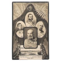 Pohřeb císaře - smuteční pohlednice s portréty císaře 