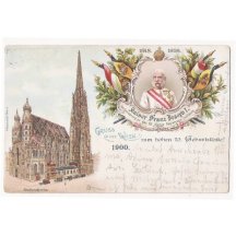 Vídeň- Stefanskirche a portrét císaře Františka Josefa