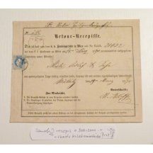 Zpáteční recepis frankovaný 10 Kr. známkou a 15 Kr. kolkem