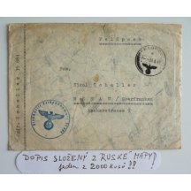 Německo - dopis polní pošty složený z ruské mapy ... RR!