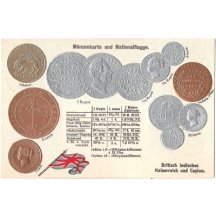 Pohlednice s mincemi Britské Indie a Cejlonu