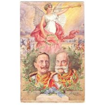 Císař Vilém a František Josef, s troubícím andělem