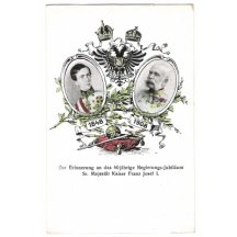 Kolorovaný dvojportrét - výročí Franz Josef I. 60 let na trůnu