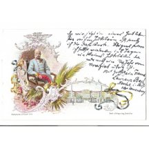 Portrét sedícího Františka Josefa a pohled na město, Vídeň