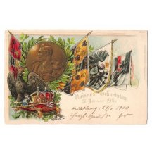 Medal of emperor Wilhelm , imperial crown jewels and the flag country