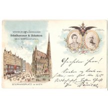 Stephansplatz a dvojportrét císaře Franz Josefa, Vídeň