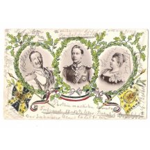 Wilhelm a Augusta a nejmladší syn, vlajky a duhové orámování