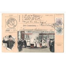 Karlovy Vary - post man and stamps of Franz Joseph