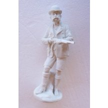 White statue of standing Franz Joseph in hunting clothes , with gun