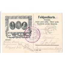 Trojspolek v okrasném orámování a doprovodnými texty