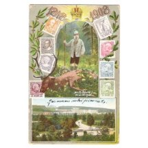 František Josef u zastřeleného jelena, Schönbrunn, známky