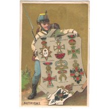 Malá kartička s různýmy typy vyznamenání s vojáčkem