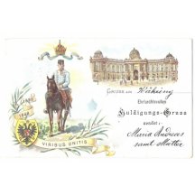 Pohled na Vídeň a František Josef sedící na koni