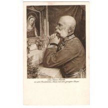 Franz Joseph before Virgin Mary , black and white print