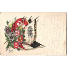 Patriotická pohlednices vlajkami čtyřkoalice